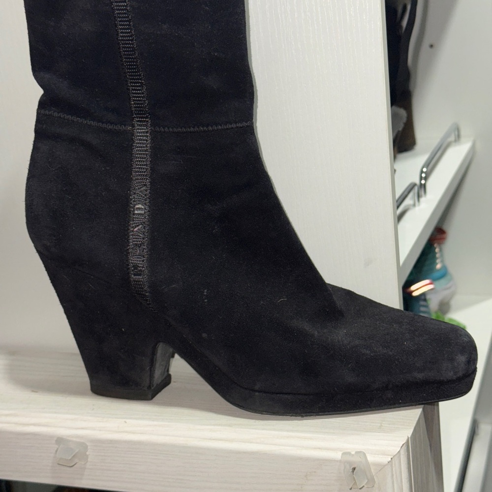 Prada Black Suede Heeled Boots